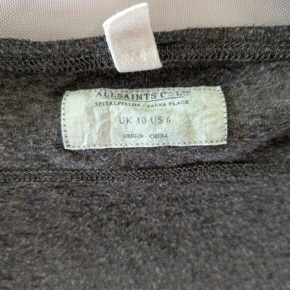 AllSaints Dark Grey Brown Scoop Neck Shirt Layering Worn Distressed Grunge 6 - Picture 3 of 11